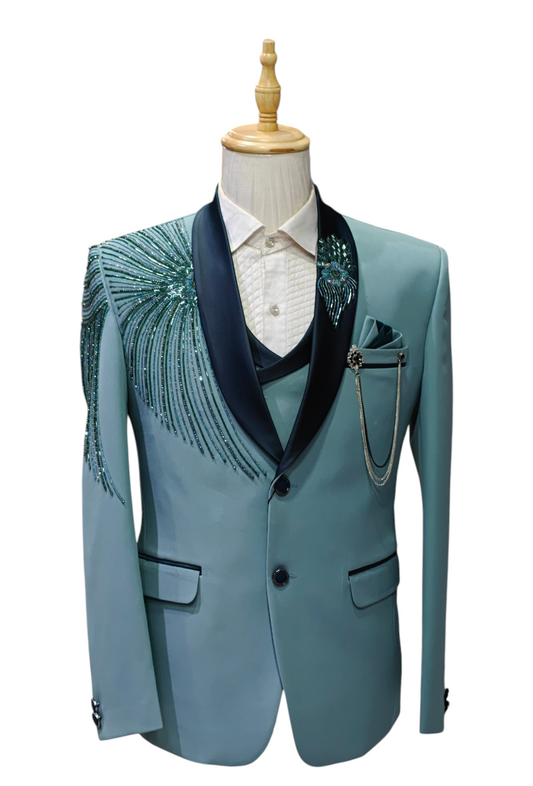 Pista Green 5- piece tuxedo with curtdana embroidery