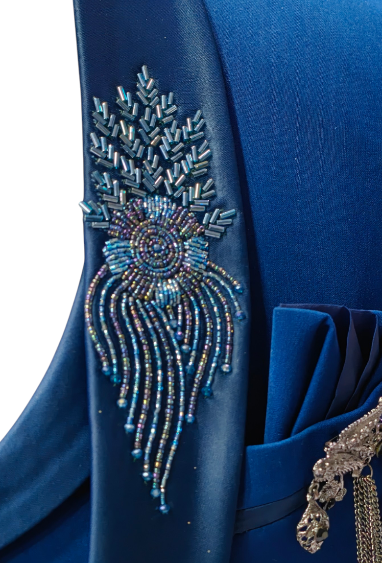 Teal blue 5- piece tuxedo with curtdana embroidery