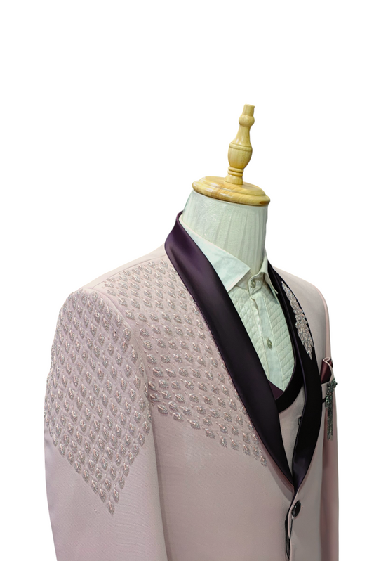 Light Mauve Pink 5-piece tuxedo with colored curtdana embroidery