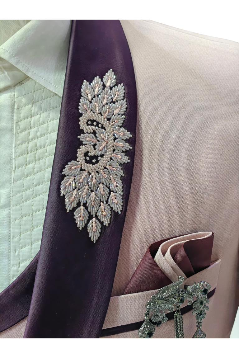 Light Mauve Pink 5-piece tuxedo with colored curtdana embroidery