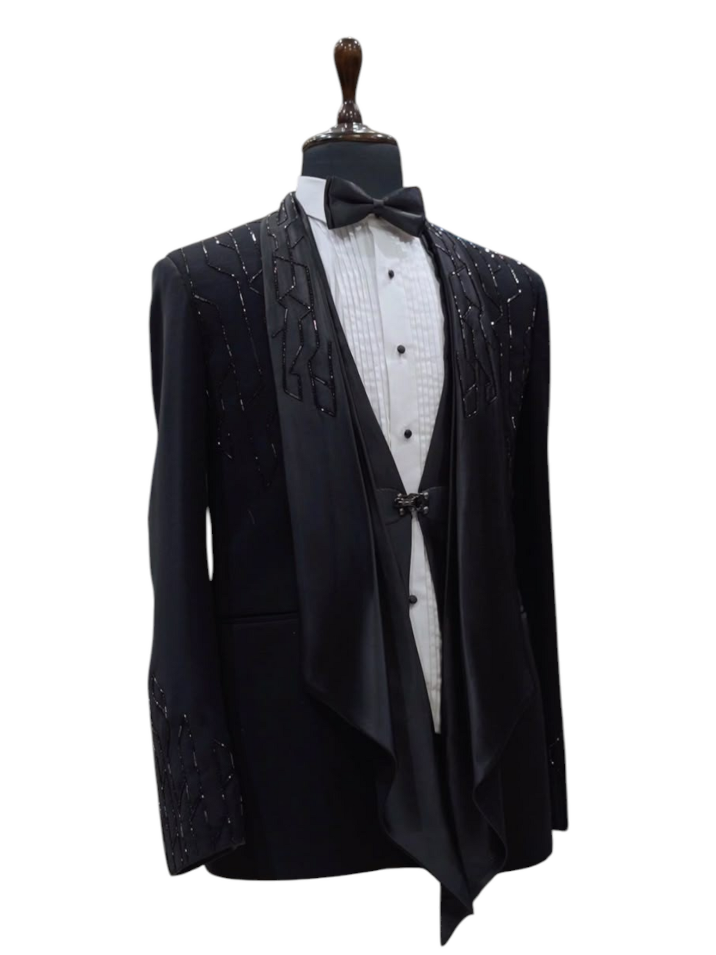 Black 5- piece tuxedo with curtdana embroidery