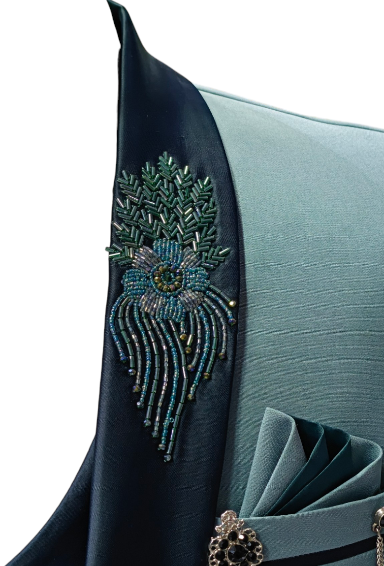 Pista Green 5- piece tuxedo with curtdana embroidery