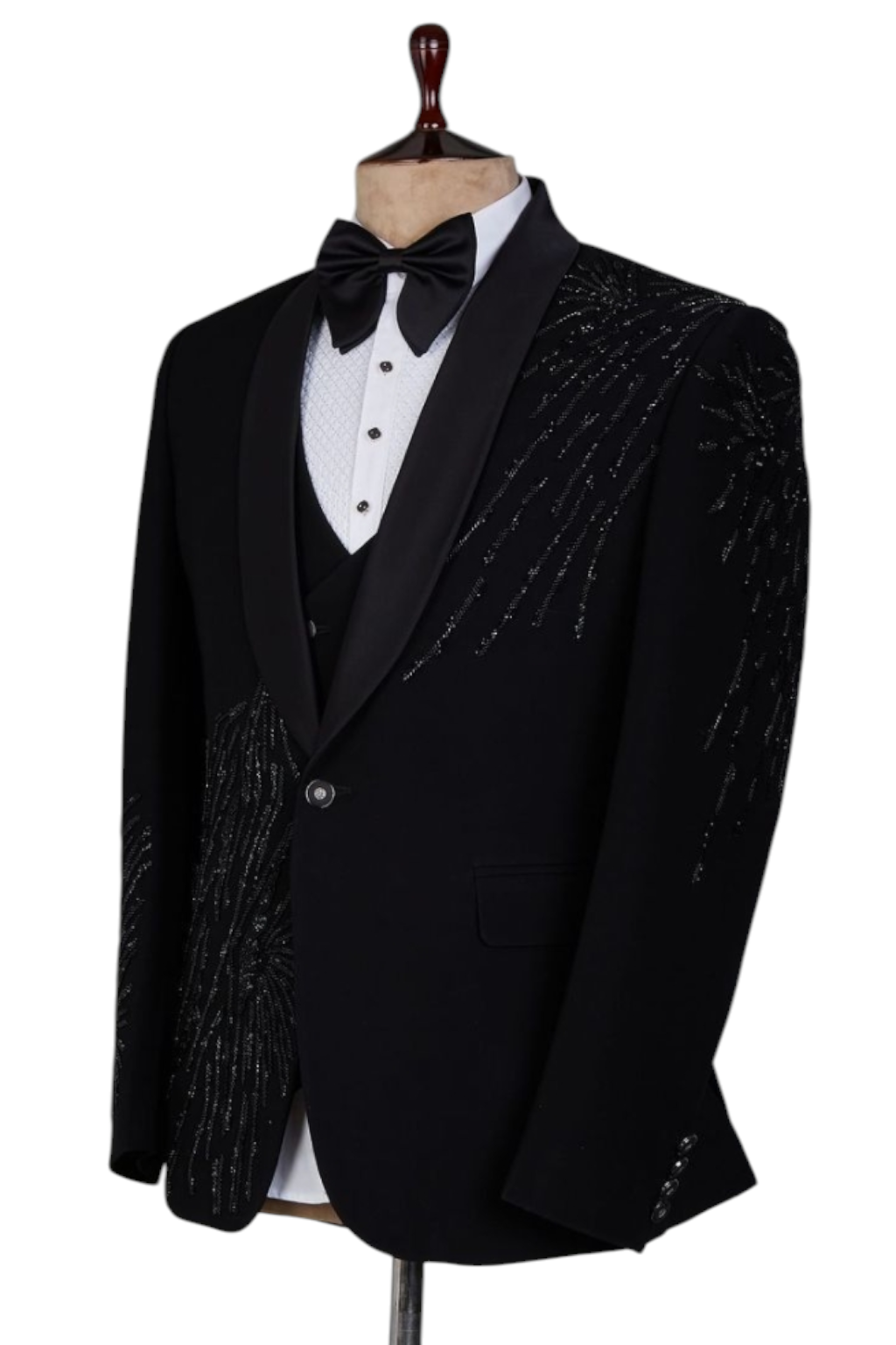 Black 5- piece tuxedo with curtdana embroidery