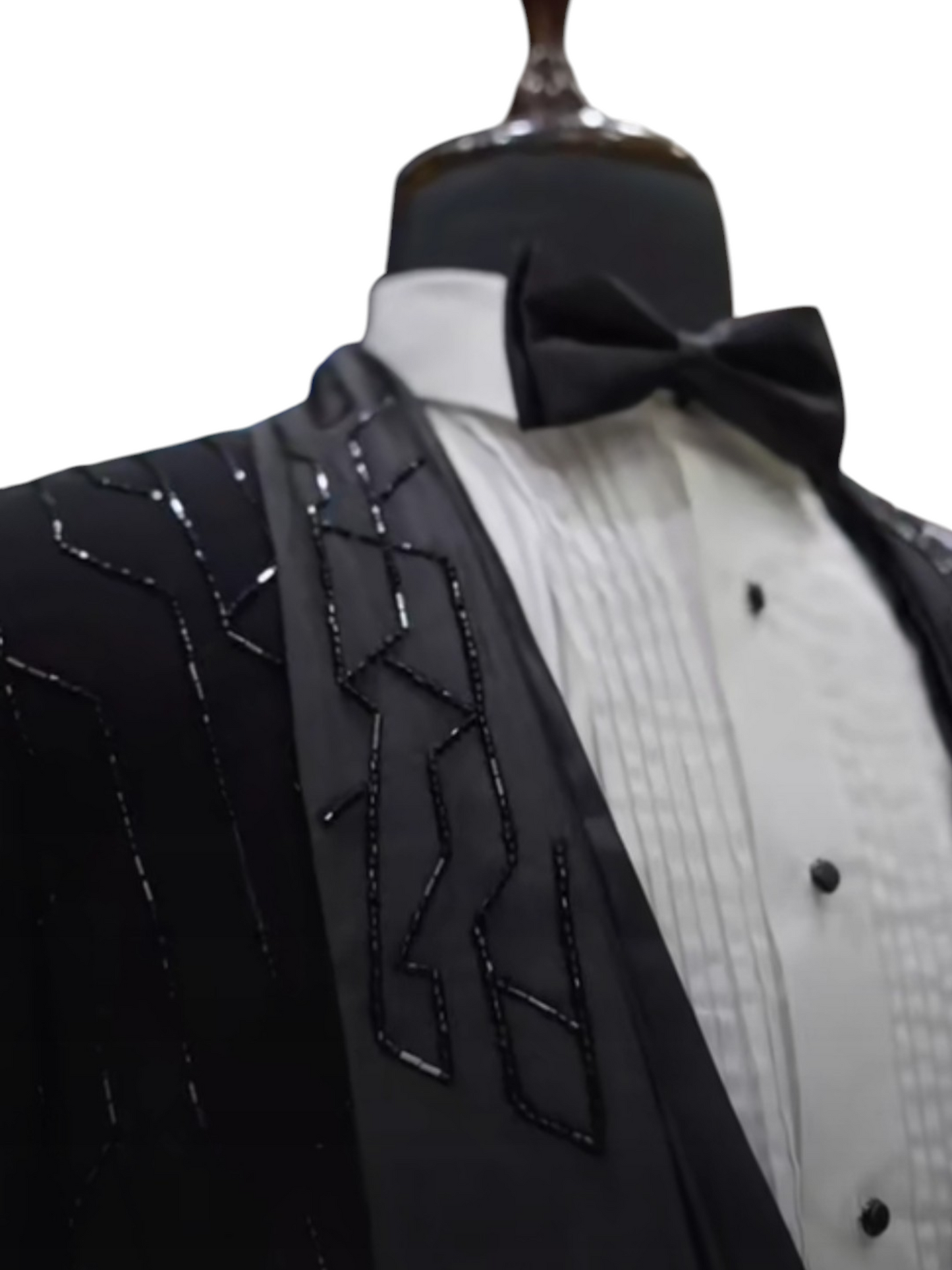Black 5- piece tuxedo with curtdana embroidery