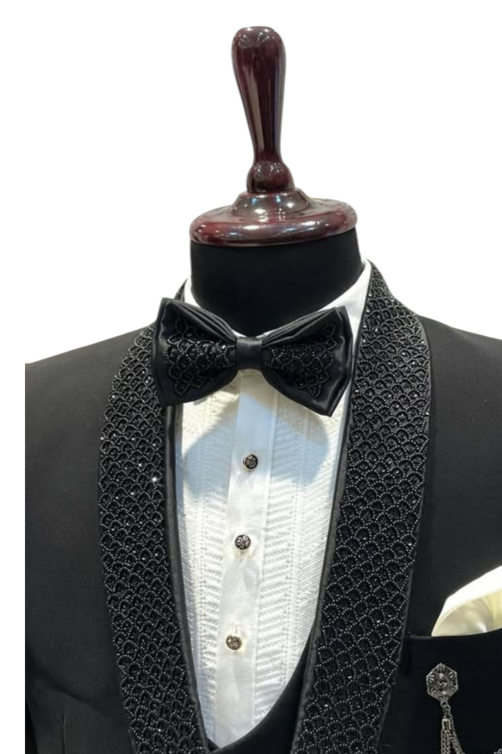 Black 5- piece tuxedo with curtdana embroidery