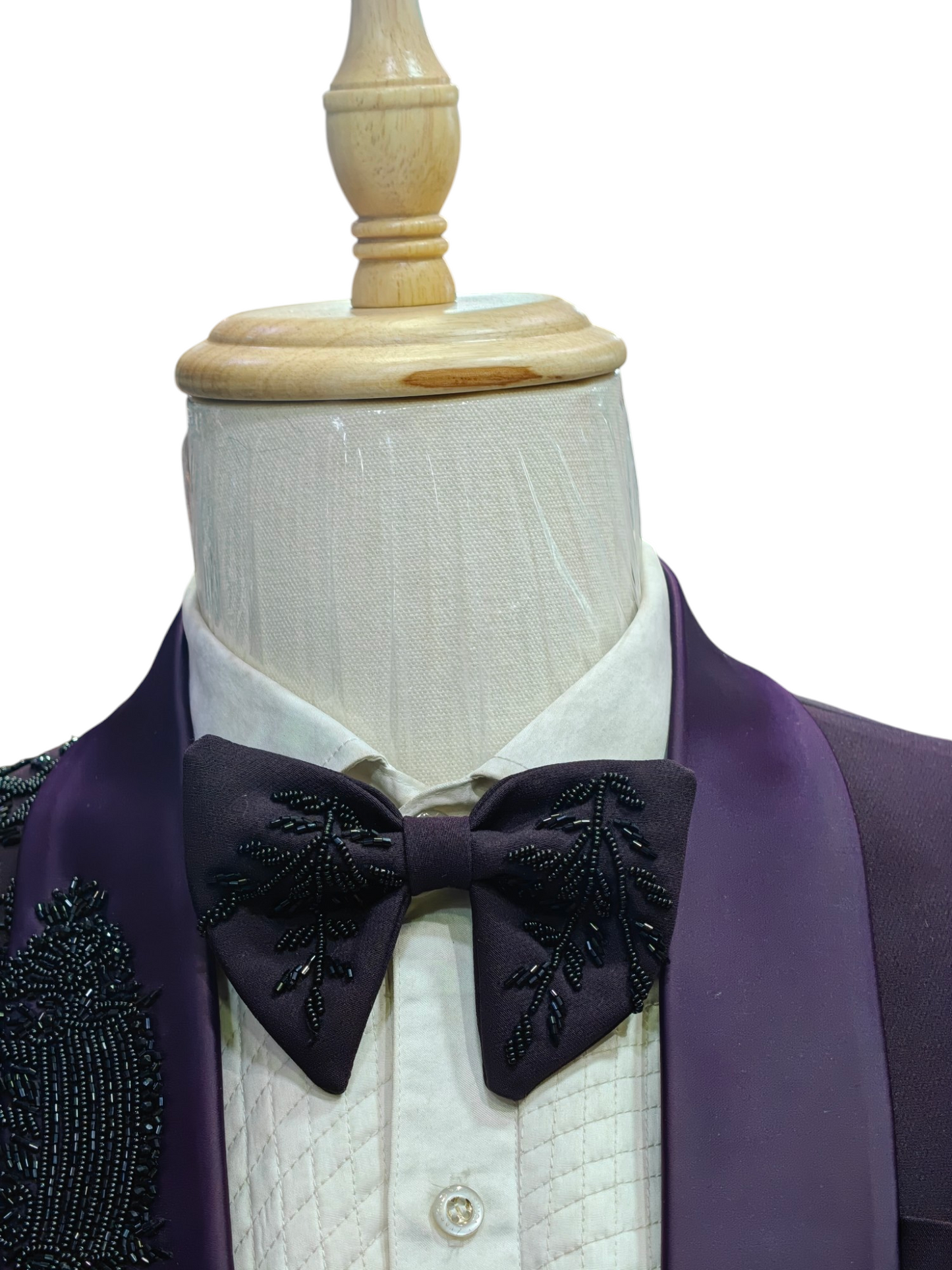 Dark purple 5- piece tuxedo with curtdana embroidery