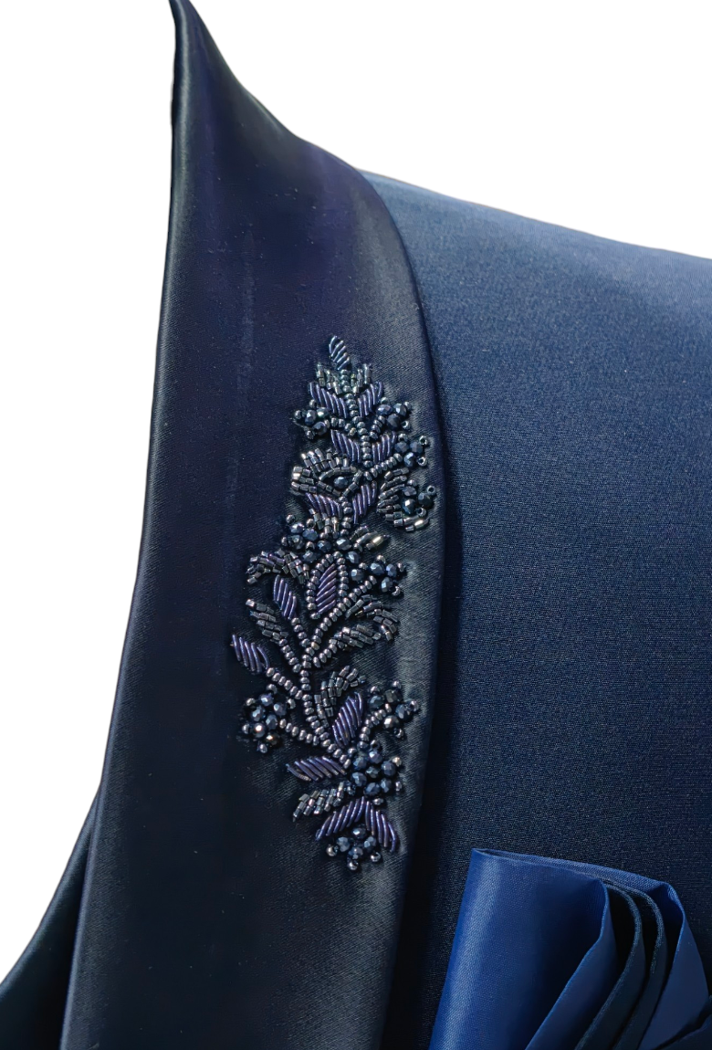 Royal blue 5- piece tuxedo with curtdana embroidery