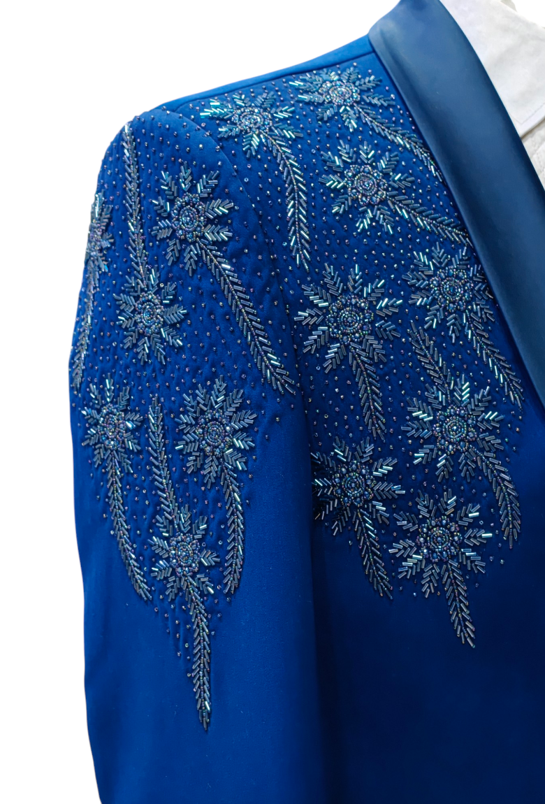 Teal blue 5- piece tuxedo with curtdana embroidery