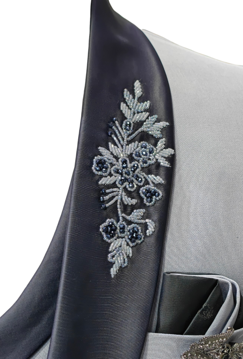 Light Grey 5- piece tuxedo with curtdana embroidery